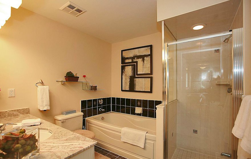 Master Bathroom Soaker Tub Fully Furnished Apartment Suite North York