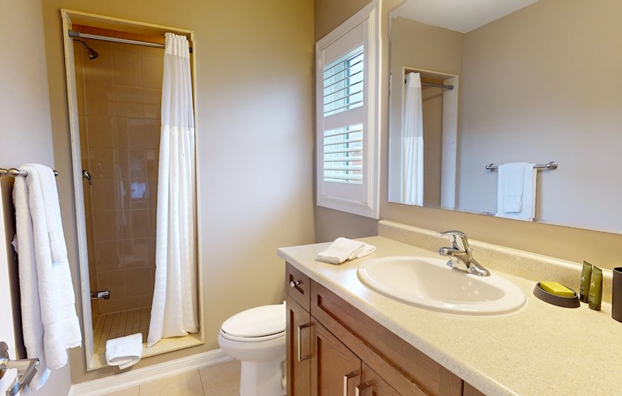 Principal Bathroom Walk In Shower Fully Furnished Apartment Suite Brampton